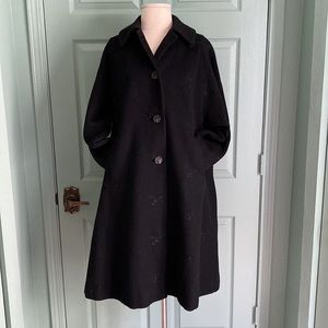 VINTAGE late 50s/early 60s WOOL BLEND black coat with botanical embroidery